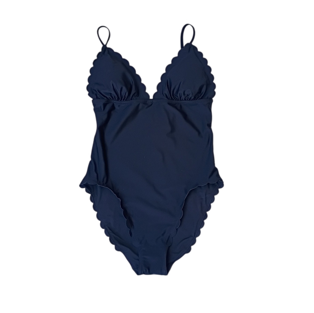 J. Crew Black Scallop-Edge One-Piece Swimsuit sz M NEW